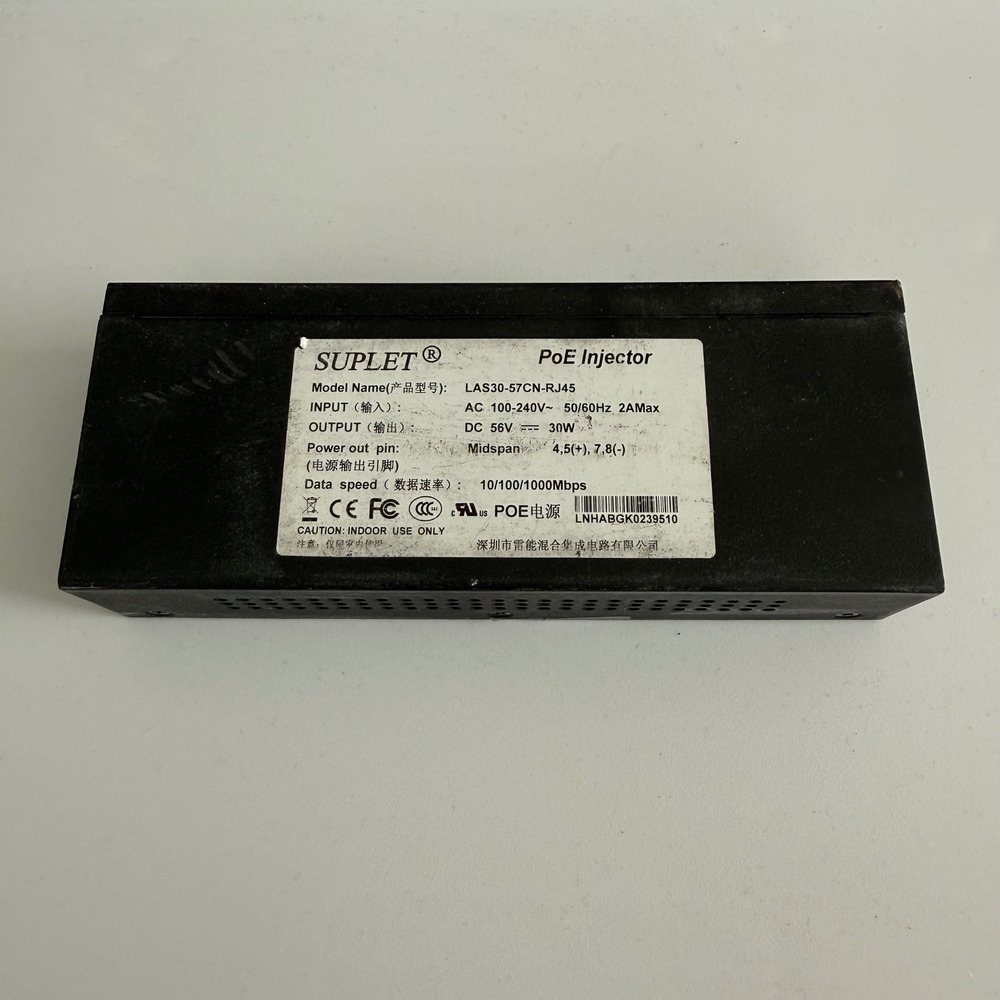 Suplet PoE Injector LAS30-57CN-RJ45‎ 56V 30W Gigabit 10/100/1000Mbps Midspan Blk